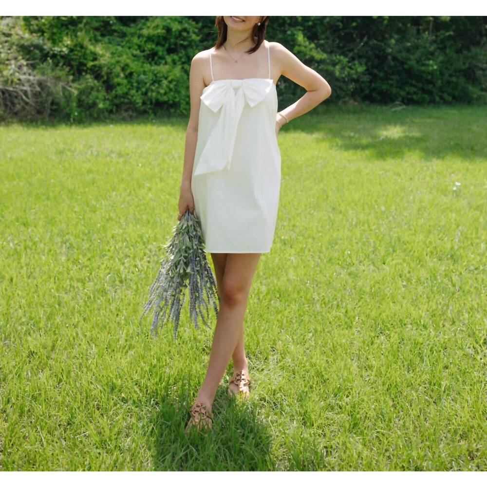 NEW LALAVON a bow on top dress in white